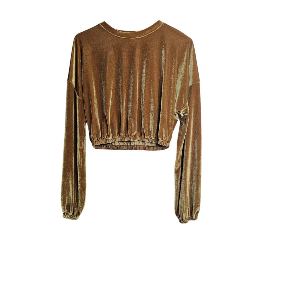 Project Social T Keep Rolling Velvet Long Sleeve Cropped Gold Size Small NWT